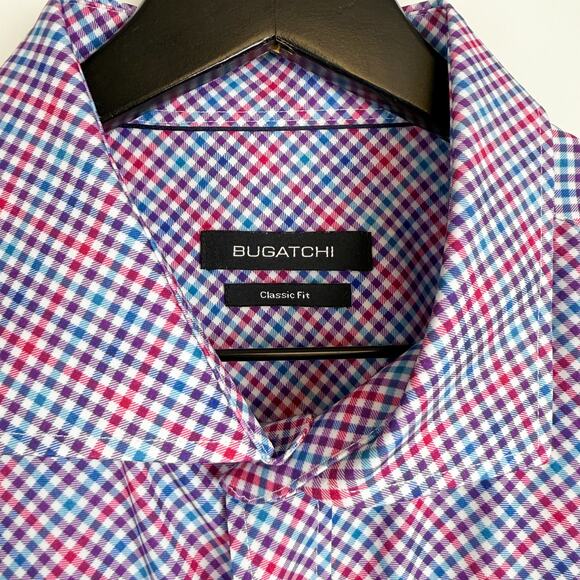 Bugatchi Classic Fit Performance Button Up Shirt Purple Red Blue Check - XXL 2XL - Picture 4 of 10